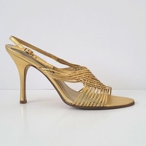 Gold Leather Strappy Heels